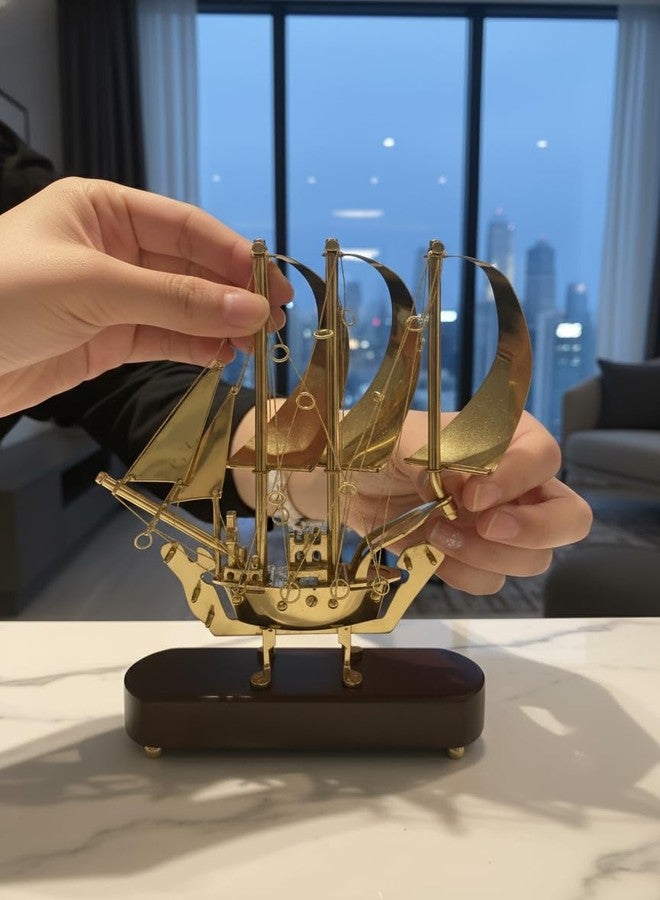 umsang Luxury Pure Brass Sailing Ship Showpiece with High-Polish Gold Finish for Executive Office Desk Decor | Elegant Metal Nautical Sculpture on Wooden Base | Vintage Home Gift Item - Image 5